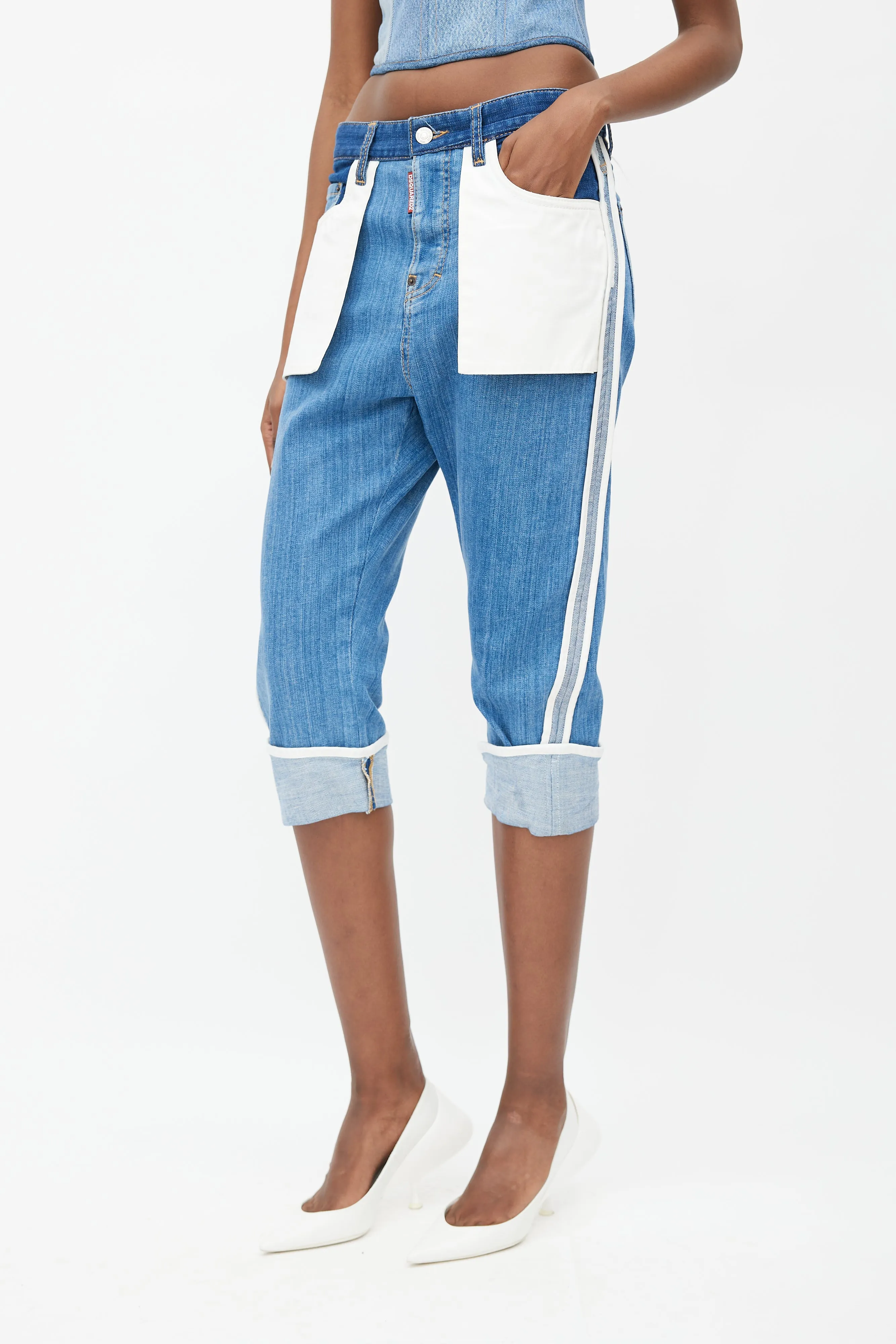 Blue Inside Out Denim Capri