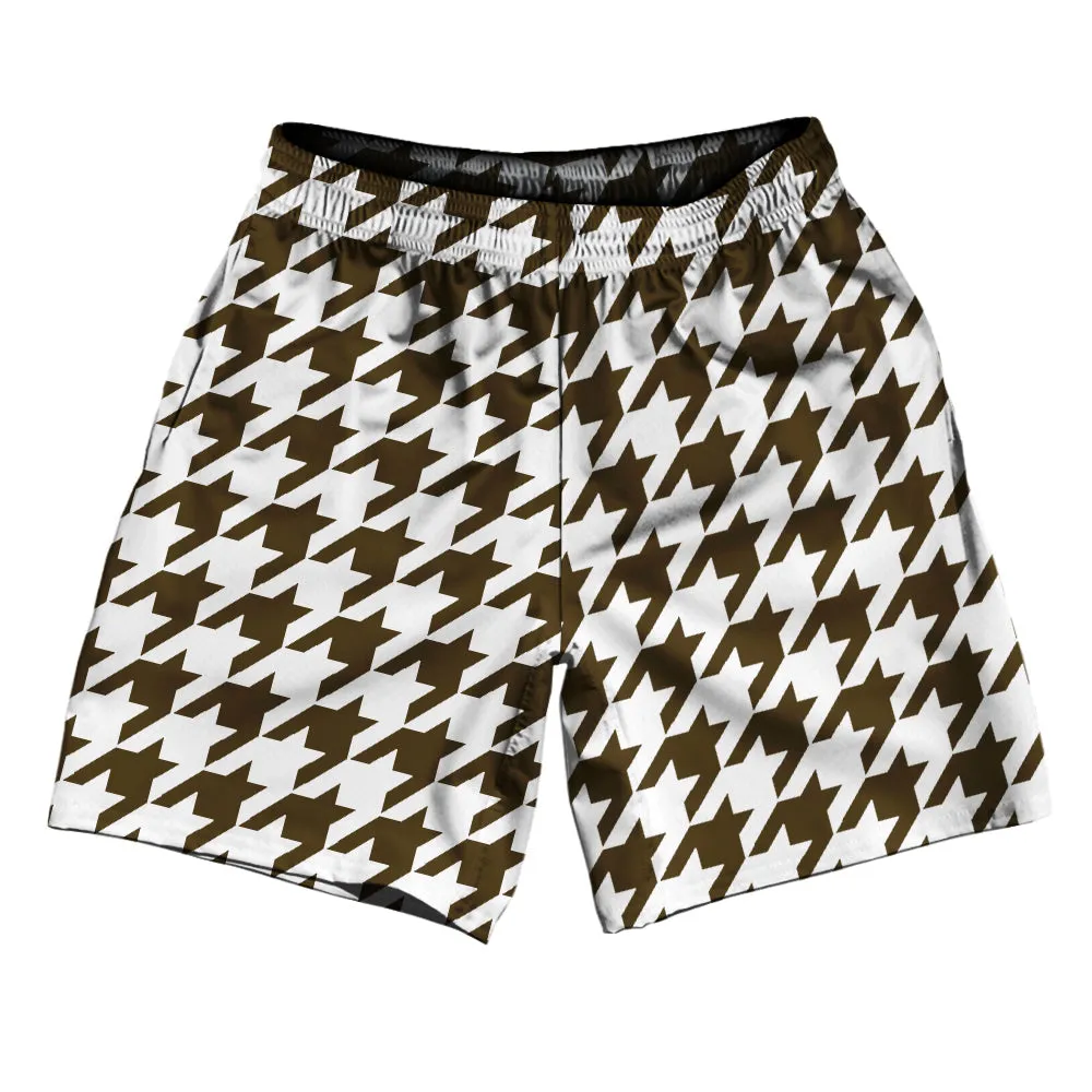 Brown Dark And White Houndstooth Athletic Running Fitness Exercise Shorts 7" Inseam Shorts Made In USA