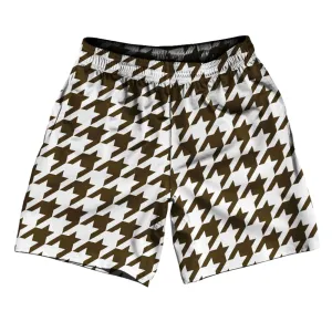 Brown Dark And White Houndstooth Athletic Running Fitness Exercise Shorts 7" Inseam Shorts Made In USA