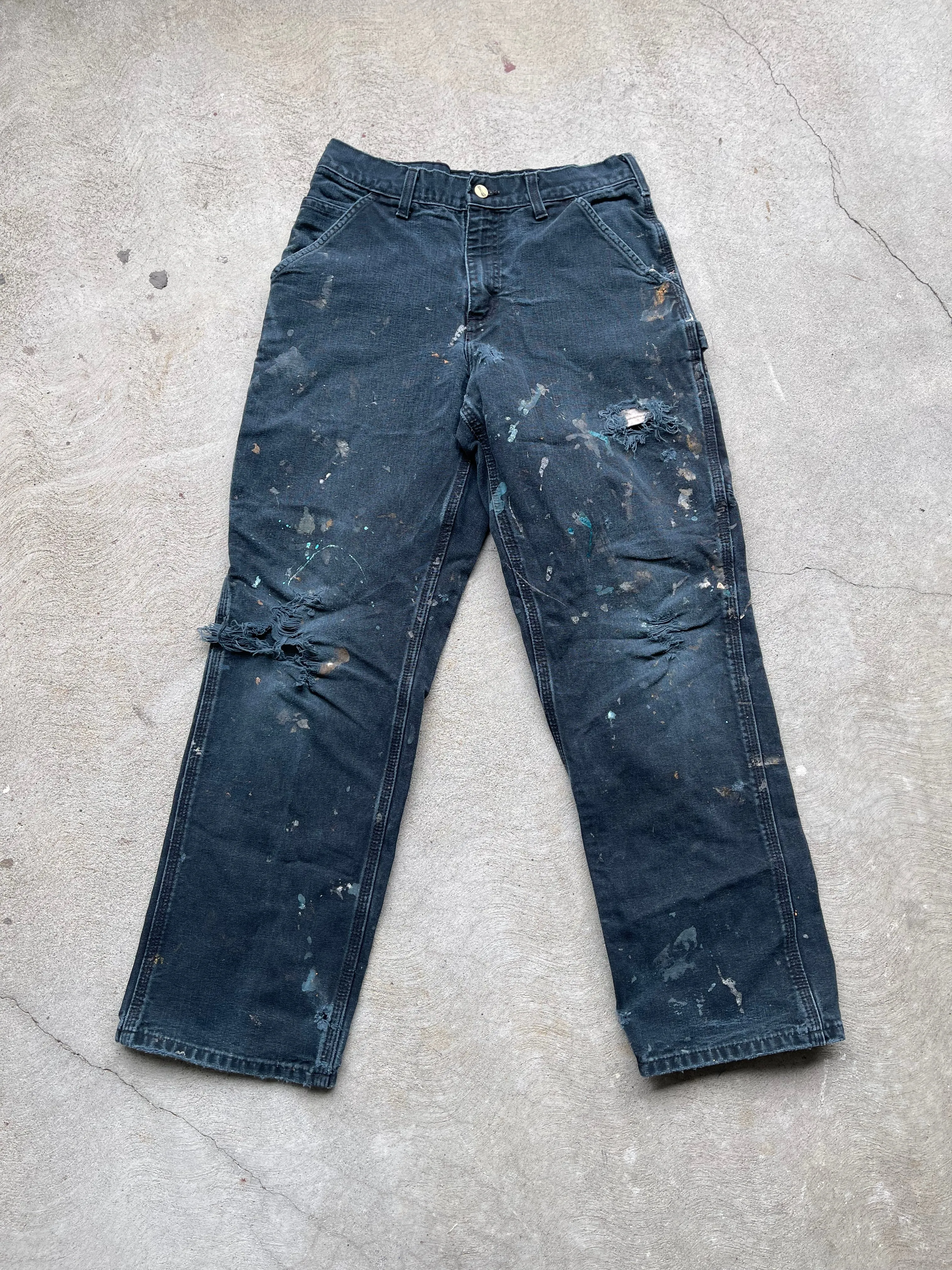 Carhartt Double Knee Canvas Workpant in BLUE/BLACK- 28" W