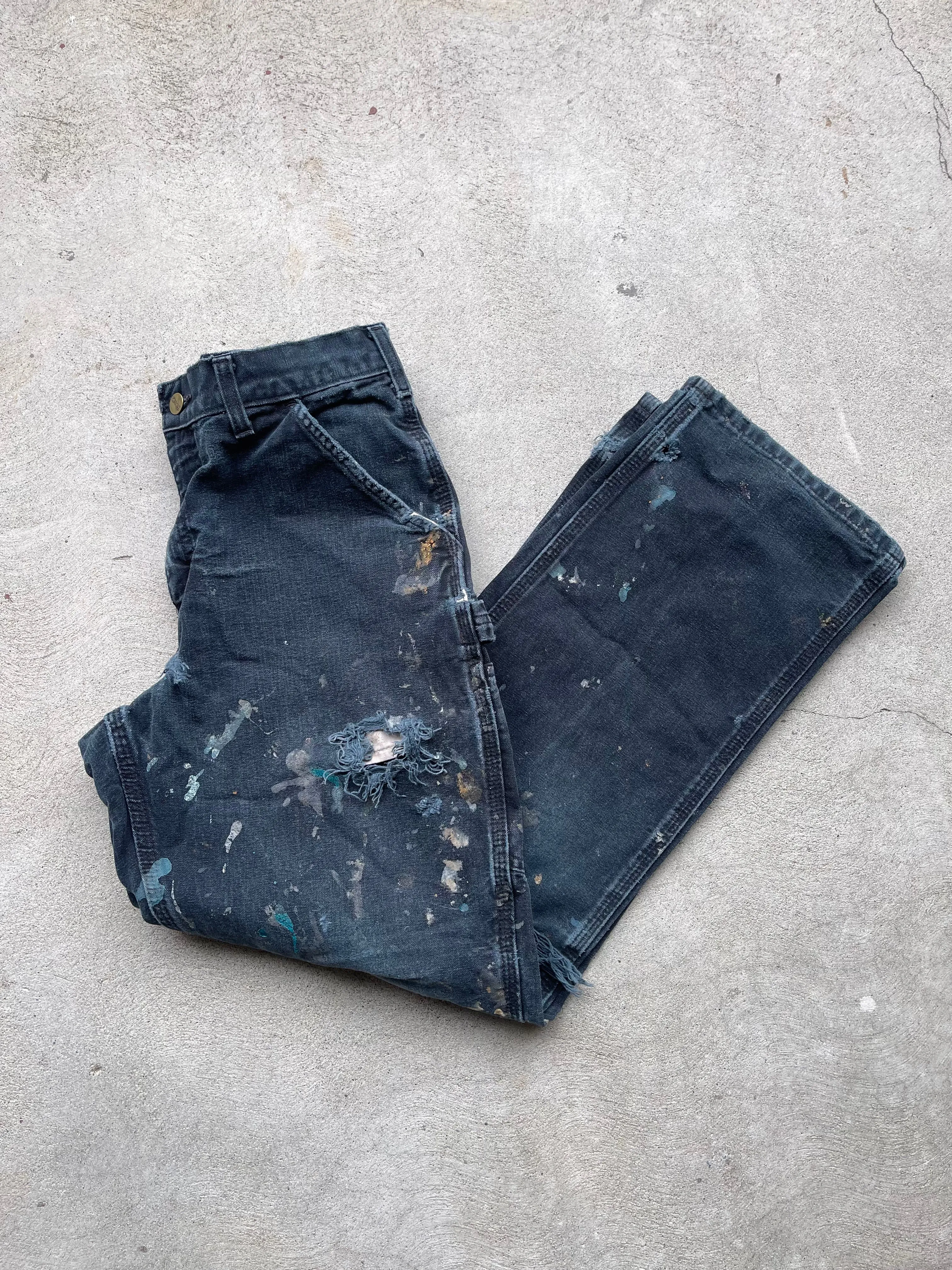 Carhartt Double Knee Canvas Workpant in BLUE/BLACK- 28" W
