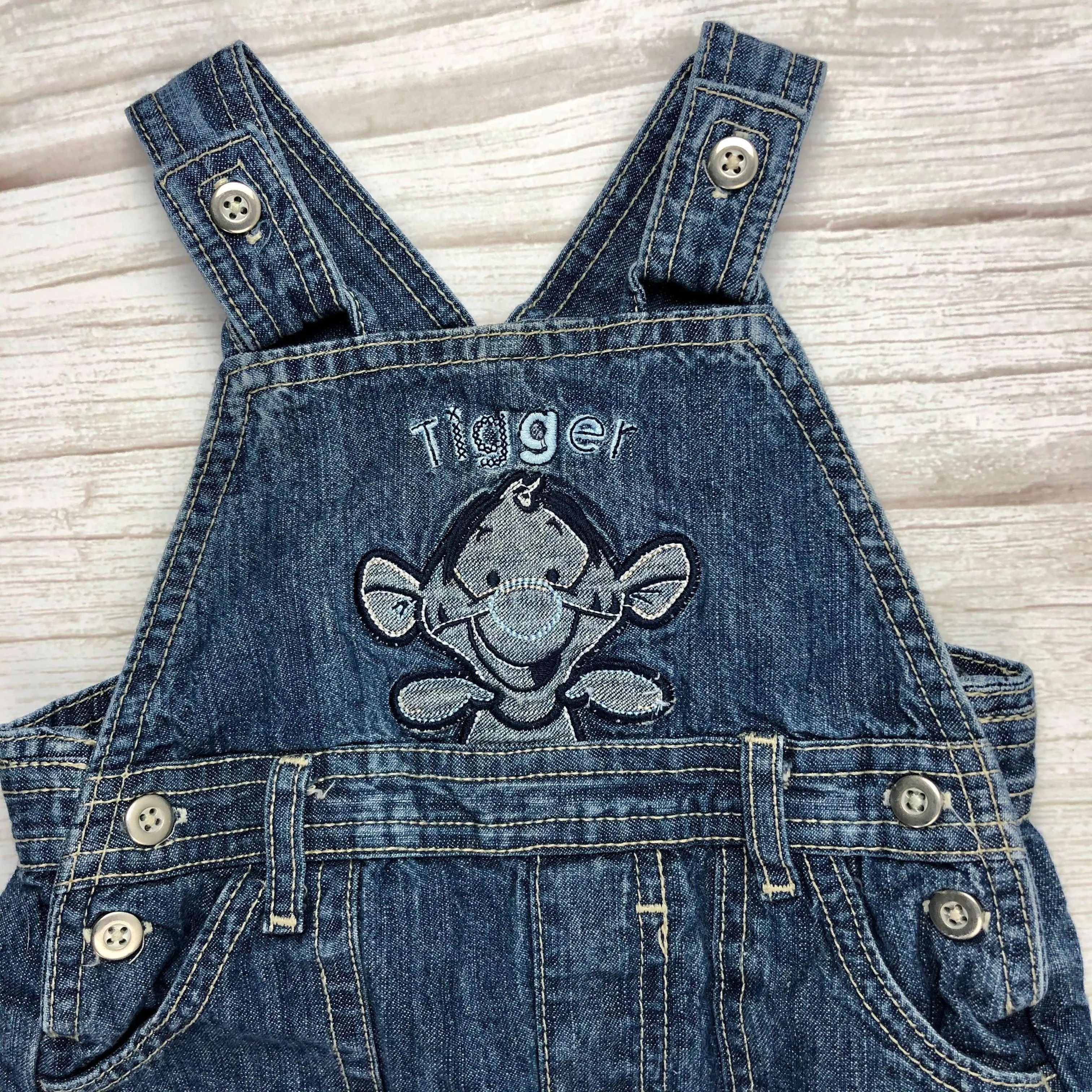 Disney Embroidered 'Tigger' Bib & Brace Denim Overalls - Size 0 or 9M