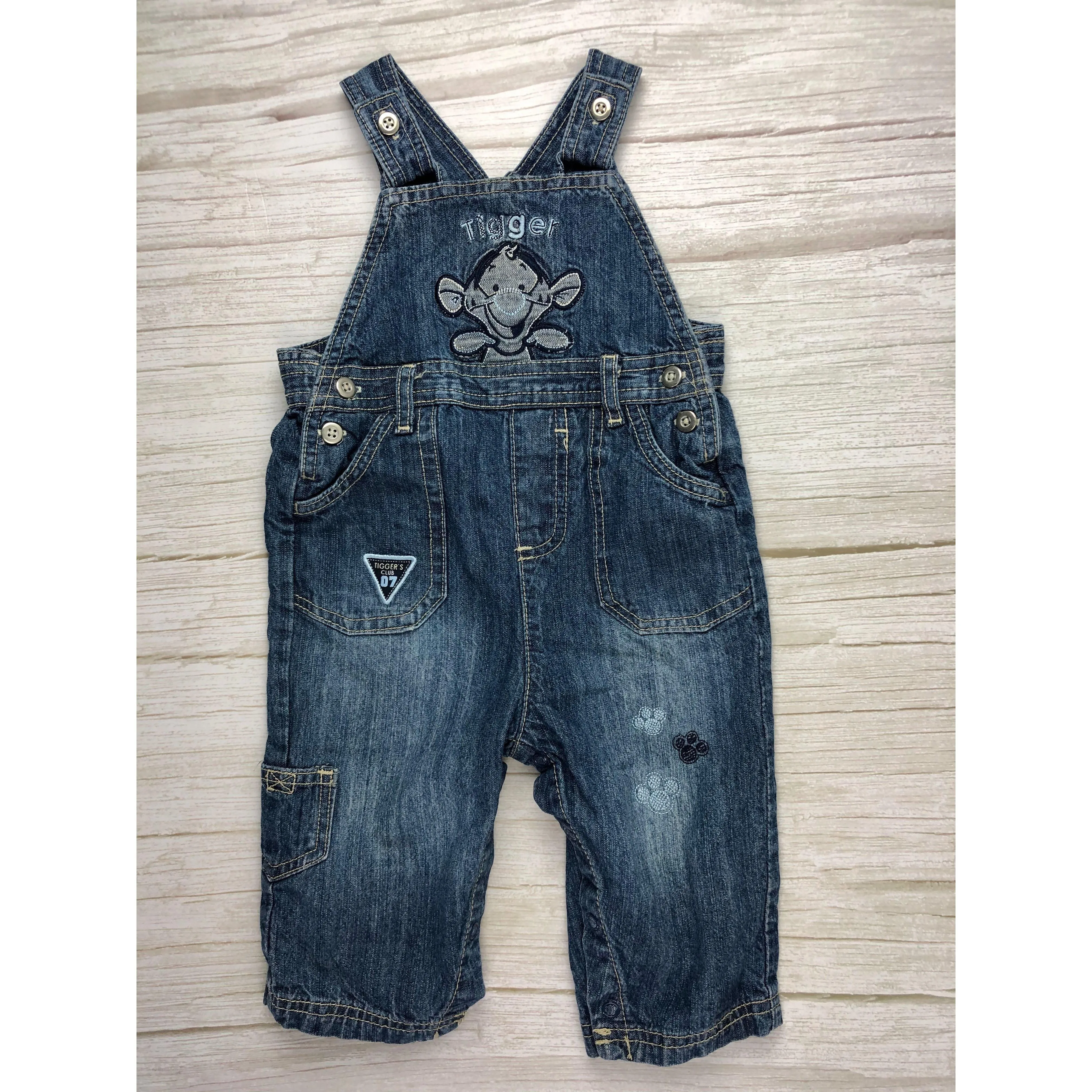 Disney Embroidered 'Tigger' Bib & Brace Denim Overalls - Size 0 or 9M
