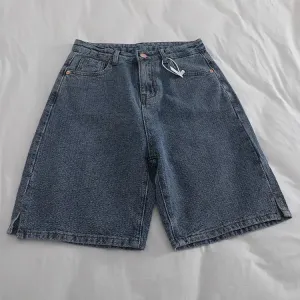 Girlary American Vintage Casual High Waist Blue Denim Shorts Fashion Women's Y2K Wide Leg Baggy Straight Jeans Pants Female Clothes