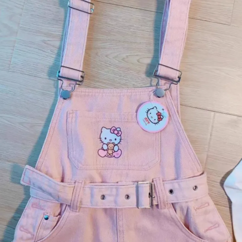 Kawaii Denim Overalls with Kitty Face
