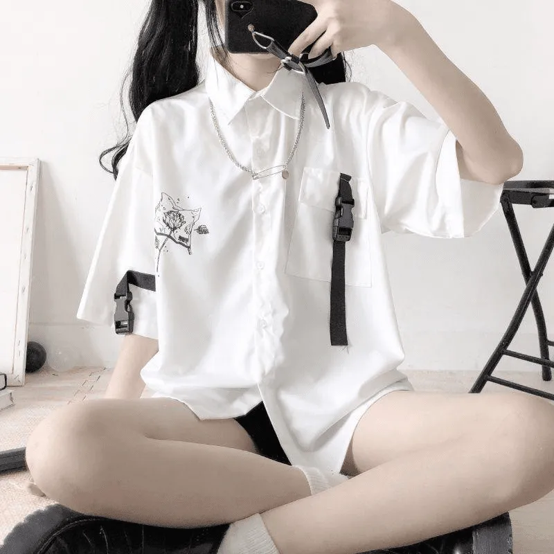 Kawaii Printed Shirt And Shorts Two-Piece Set