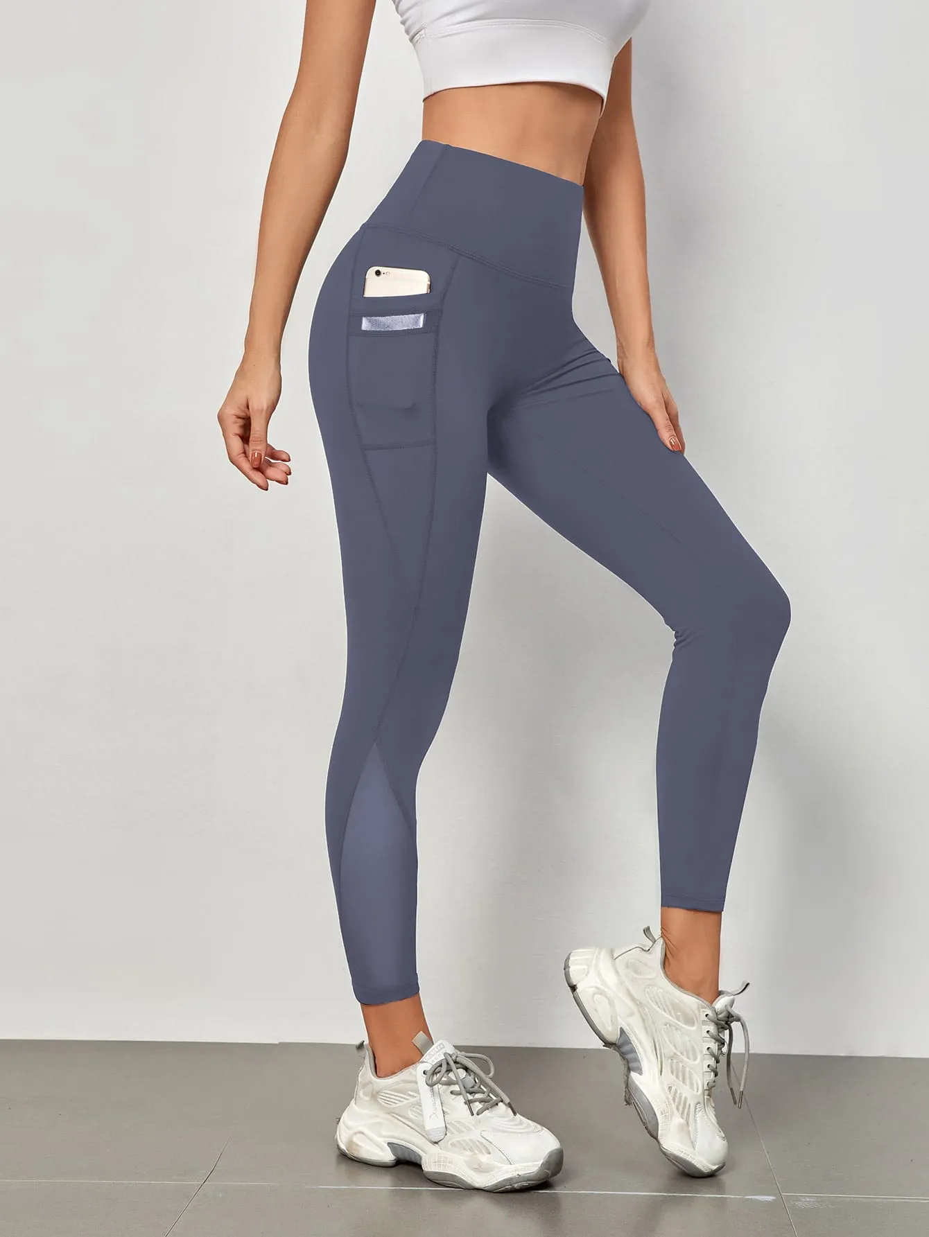Mesh Panels Sports Leggings With Phone Pocket