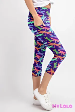 Pocketed Yoga Softy Capri OS (Neon Dragonfly)