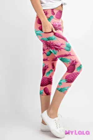 Pocketed Yoga Softy Capri OS (Teal Pineapple)