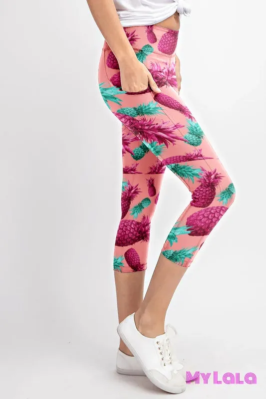 Pocketed Yoga Softy Capri OS (Teal Pineapple)
