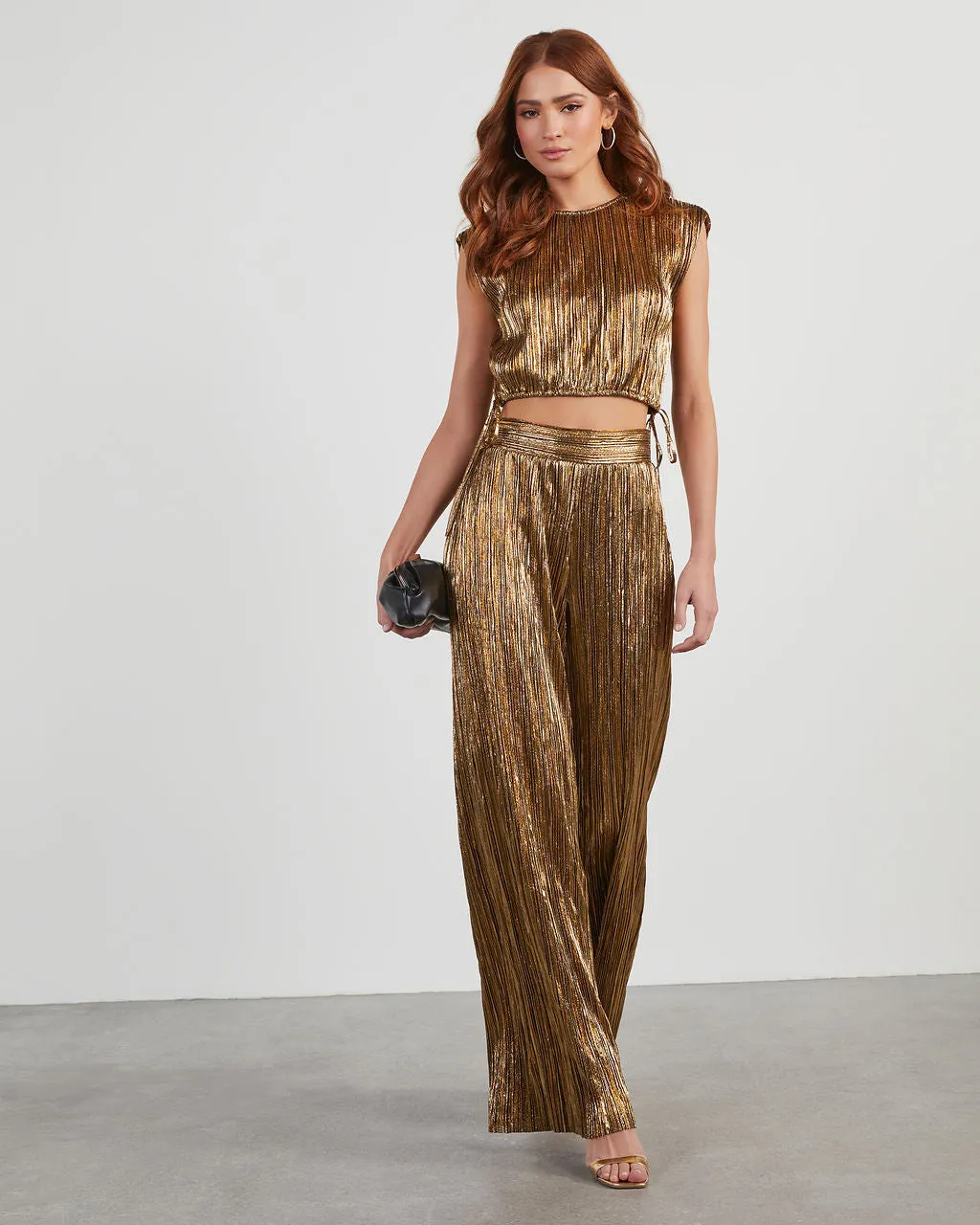 Sinclair Metallic Plisse Trouser Pants