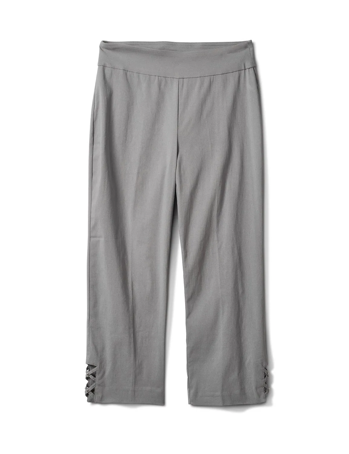 Superstretch Pull On Capri Pant With Criss Cross Rivet Hem Detail