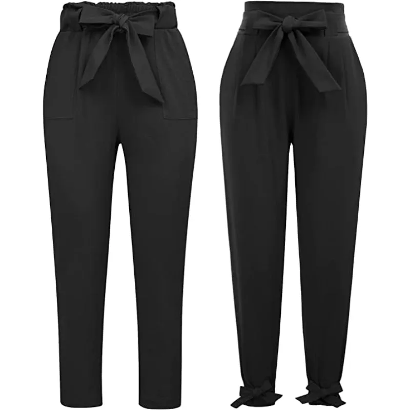 Women Casual High Waist Pencil Pants With Bow-Knot Pockets For Work