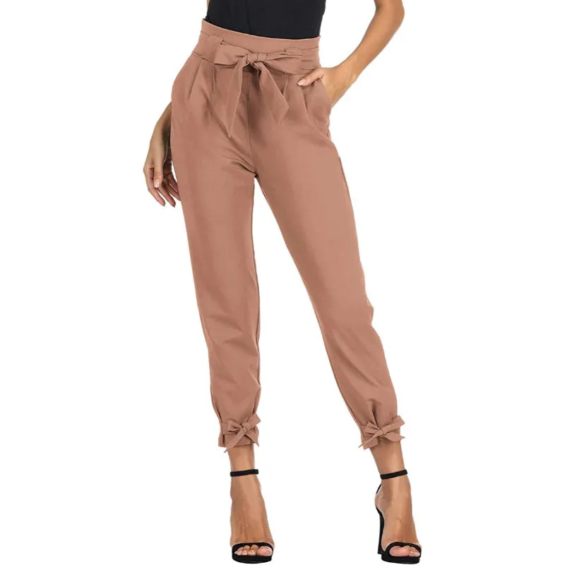 Women Casual High Waist Pencil Pants With Bow-Knot Pockets For Work