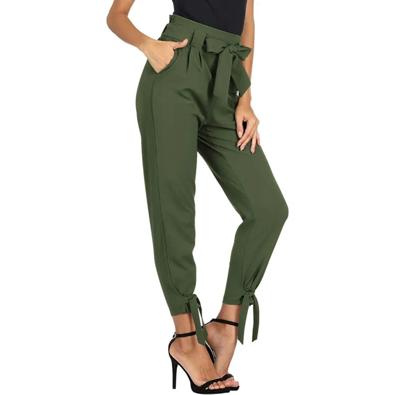 Women Casual High Waist Pencil Pants With Bow-Knot Pockets For Work