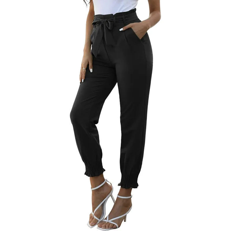 Women Casual High Waist Pencil Pants With Bow-Knot Pockets For Work