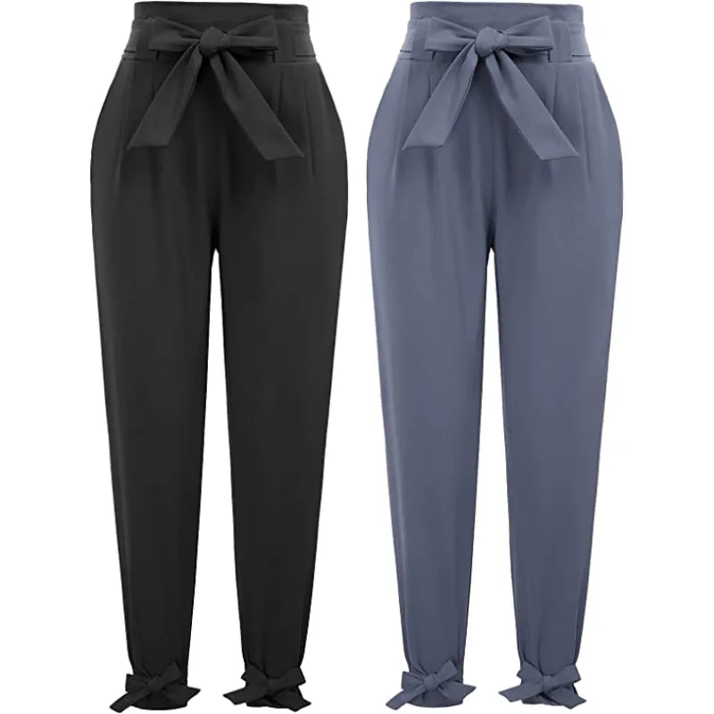 Women Casual High Waist Pencil Pants With Bow-Knot Pockets For Work